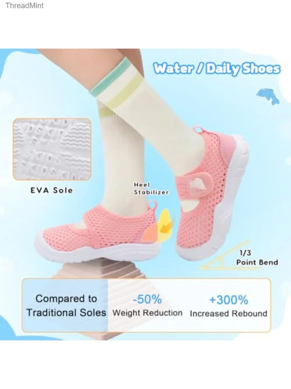 Toddler Water Shoes with Hook & Loop Straps, Non-Slip EVA Sole